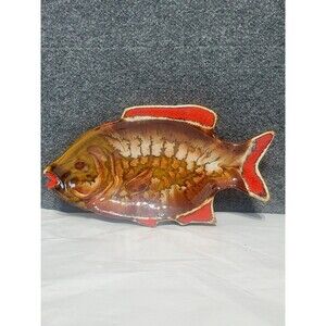 Vintage MCM Dryden Ozark Frontier Pottery "Big Mouth" Fish Platter, 14.in